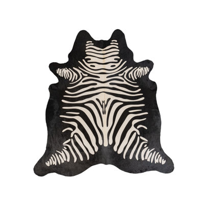 Zebra Print Cowhide Rug | Animal Print Cowhide Rug | Modern Western Decor | Statement Area Rug | Exotic Hair on Hide Rug