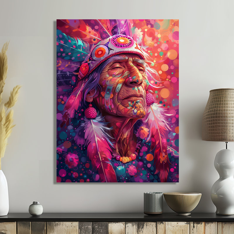  «Rose Native American Ancestor - Native American Man Wall Art Living Room, Sans cadre, métal, H 32 po x l 16 po x P 1 po