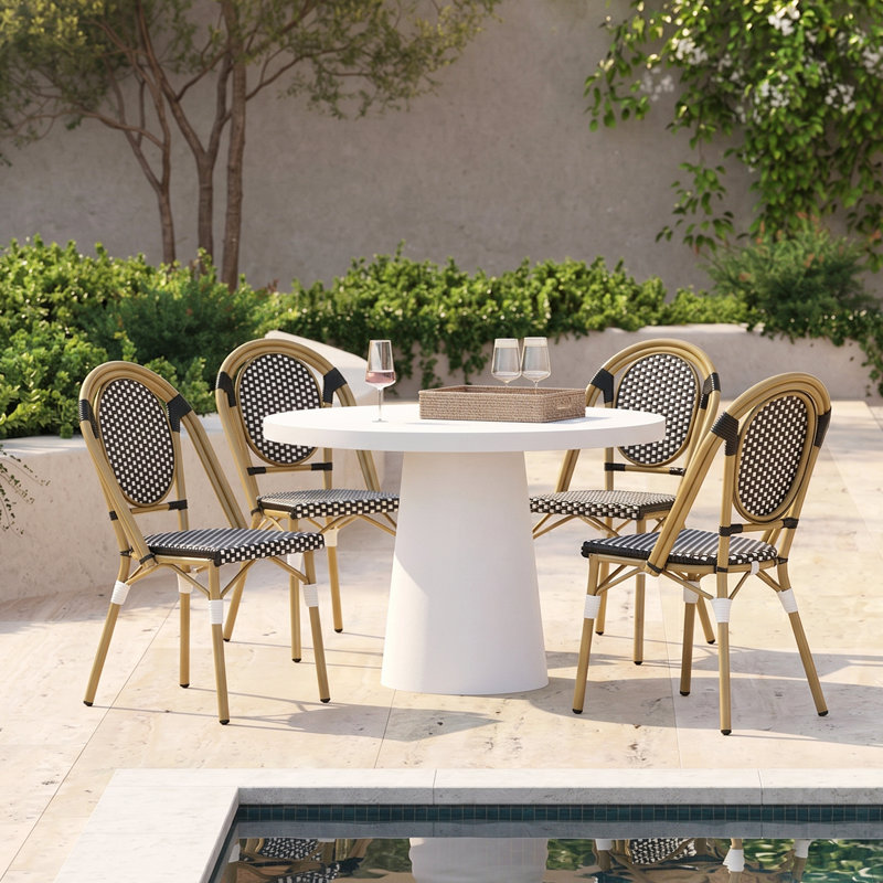 Chaises d'appoint de salle à manger en PE en rotin de Marseille avec structure en aluminium au fini bambou Marseille