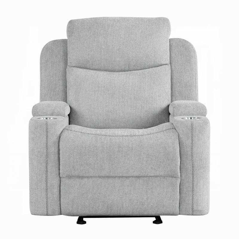 Fauteuil inclinable et oscillant manuel Alya, accoudoirs de rangement, chenille gris clair