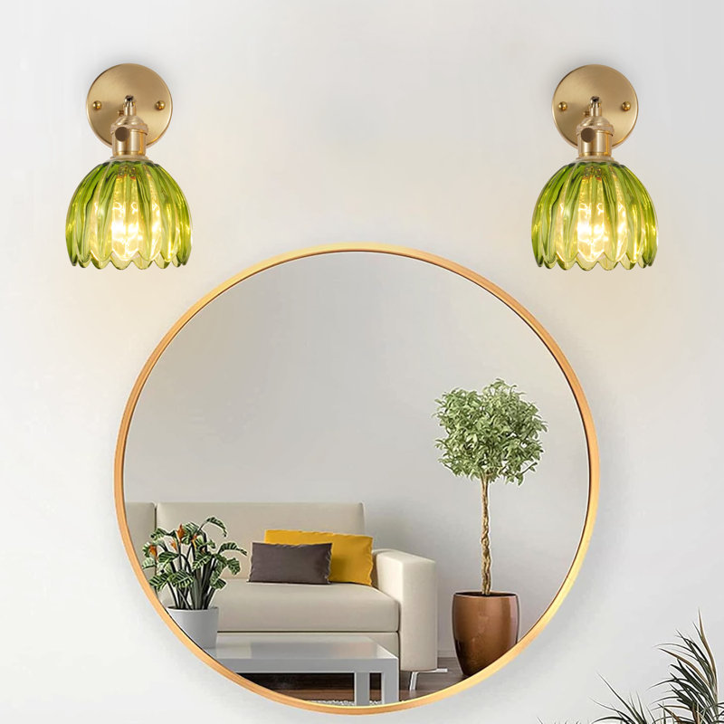 Vintage Green Glass Wall Sconce-(Set Of 2)
