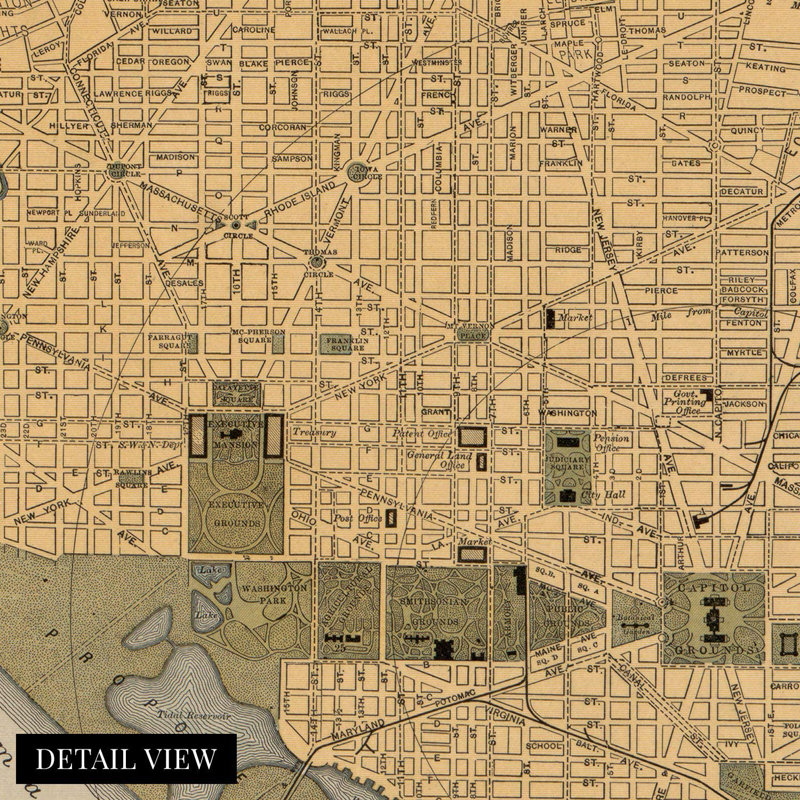«1897 Washington DC Map», affiche d'art mural, H 18 po x l 24 po x P 0,1 po
