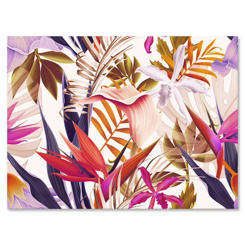 Fleurs tropicales rétro IV - Impression sur toile, H 16 po x l 32 po x p 1 po, Toile tendue