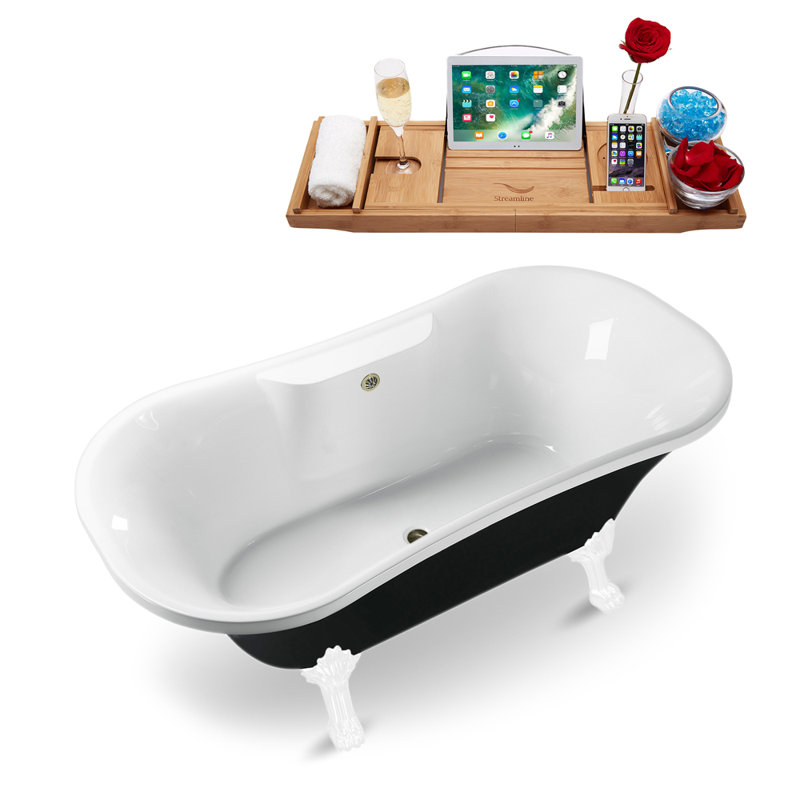 68'' x 33.9'' Soaking Acrylic Bathtub, Brushed Nickel, Glossy White