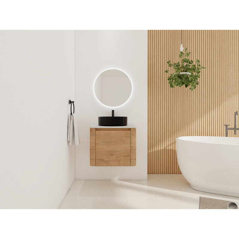 Ensemble de meuble-lavabo mural 23 5/8 po - 5 options de lavabo couleur, plateau en pierre reconstituée et armoire de rangement à fermeture en douceur (type B)