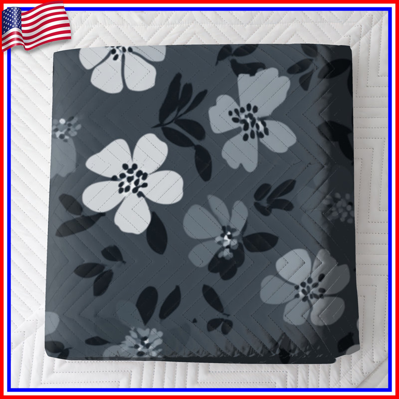 Couvre-lit matelassé à motif floral noir et blanc toutes tailles, Grand lit