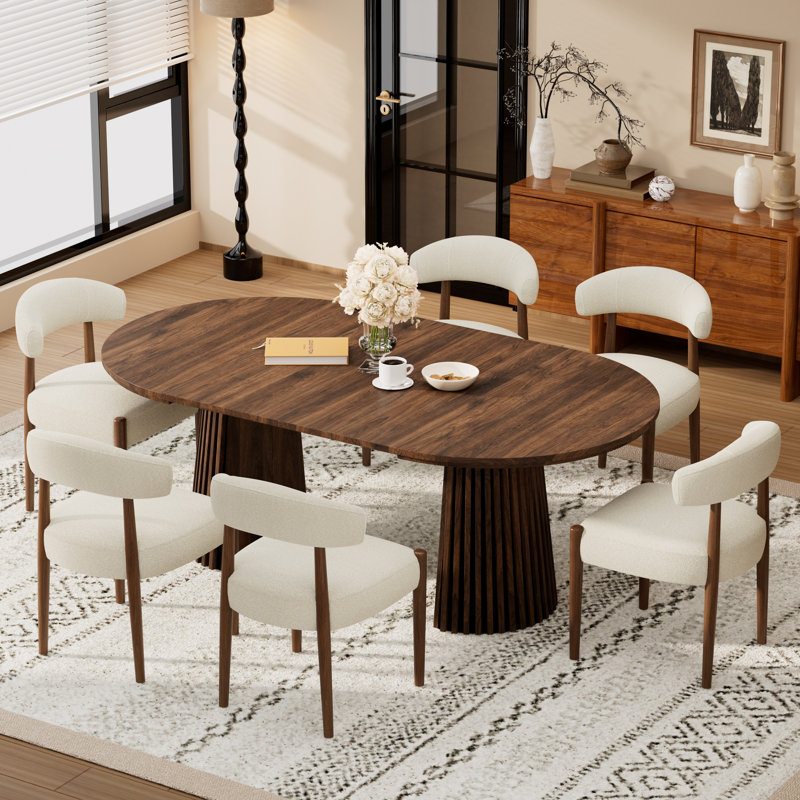 Table de salle à manger extensible en bois, ronde à ovale, 3 positions, 39,37 à 70,87 po, avec pied central à double cannelure, pour cuisine et salle à manger.