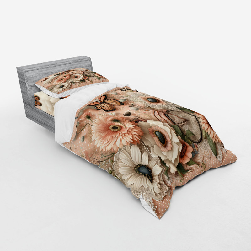 Ensemble de literie à motif floral eucalyptus Ambesonne et vert pêche, Housse de couette simple + 6 pièces supplémentai