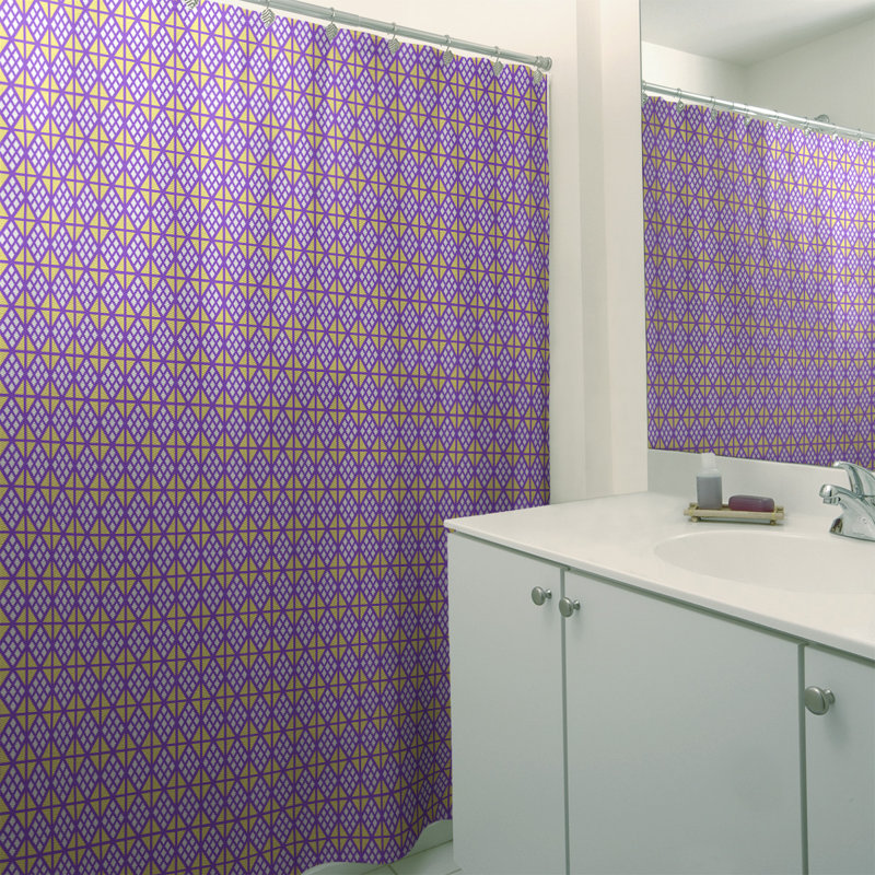 Rideau de douche simple hexagonal classique, Diamond and Lattice, Purple/Yellow Geometric 1