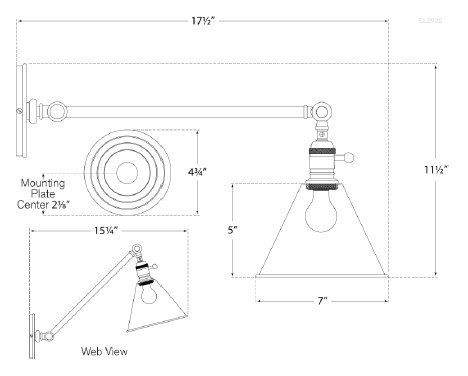 Chapman & Myers Boston Functional Single Arm Library Light, Hand-Rubbed Antique Brass