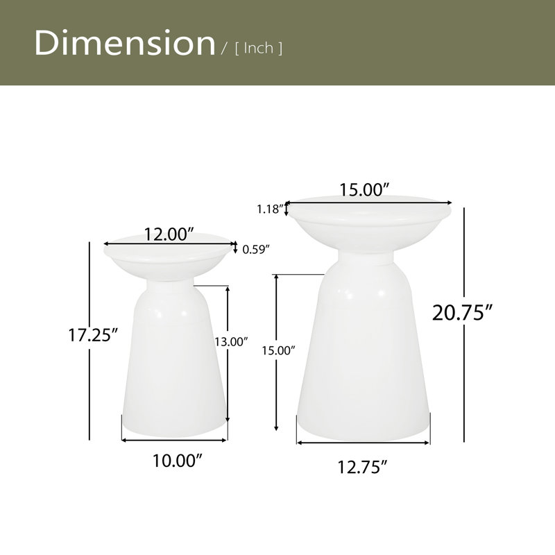 Outdoor Iron Side Tables With Flared Design, Set Of 2, White