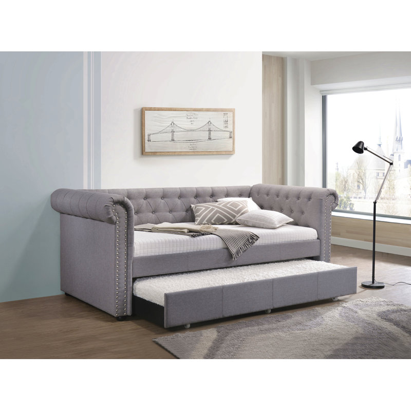 Smoke Gray Fabric Daybed W/Trundle (Twin)