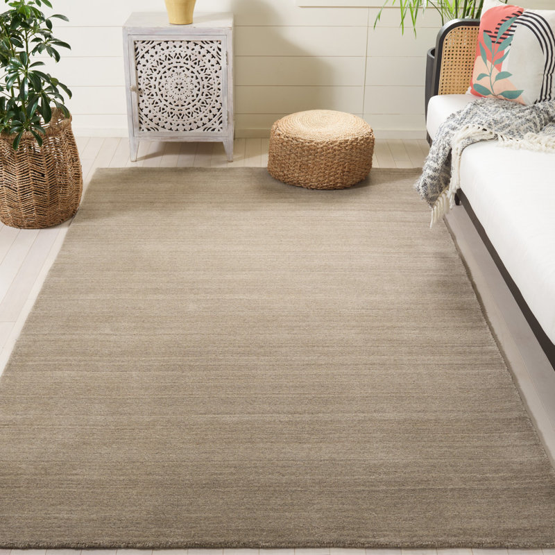 Tapis taupe en laine et coton tissé à la main Morano, Rectangle 9 pi x 12 pi