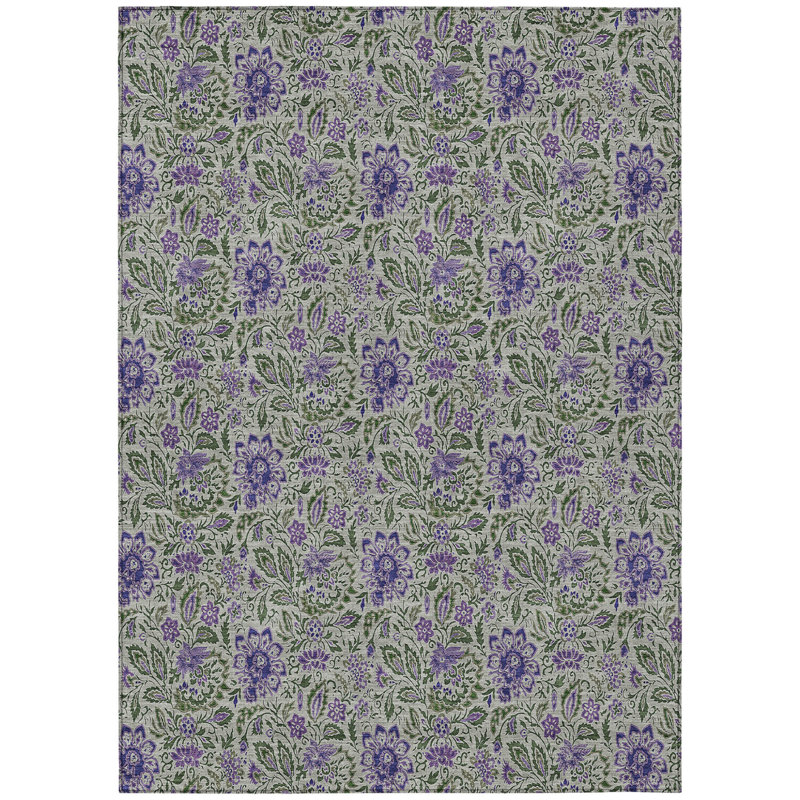 Tapis d'intérieur lavable floral mauve 3 pi x 5 pi
