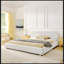Structure de lit tapissier pour grand lit, style minimaliste moderne avec tête de lit haute incurvée, tissu en fil de cercle de qualité supérieure et support robuste pour les jambes, matelas non inclus - beige-131377796-131377797
