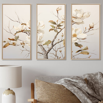 «Minimalisme blanc Magnolias Blossom - Magnolias», ensemble de reproductions d'art mural