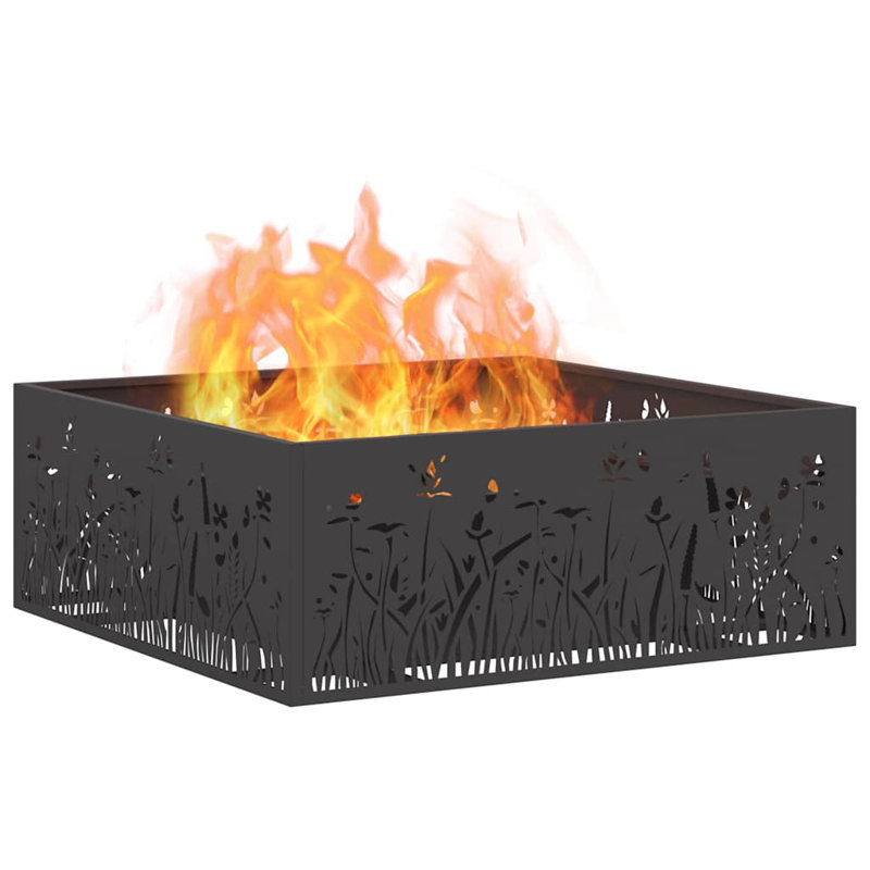 Modern Steel Fire Pit, Black, 30cm H x 80cm W x 80cm D