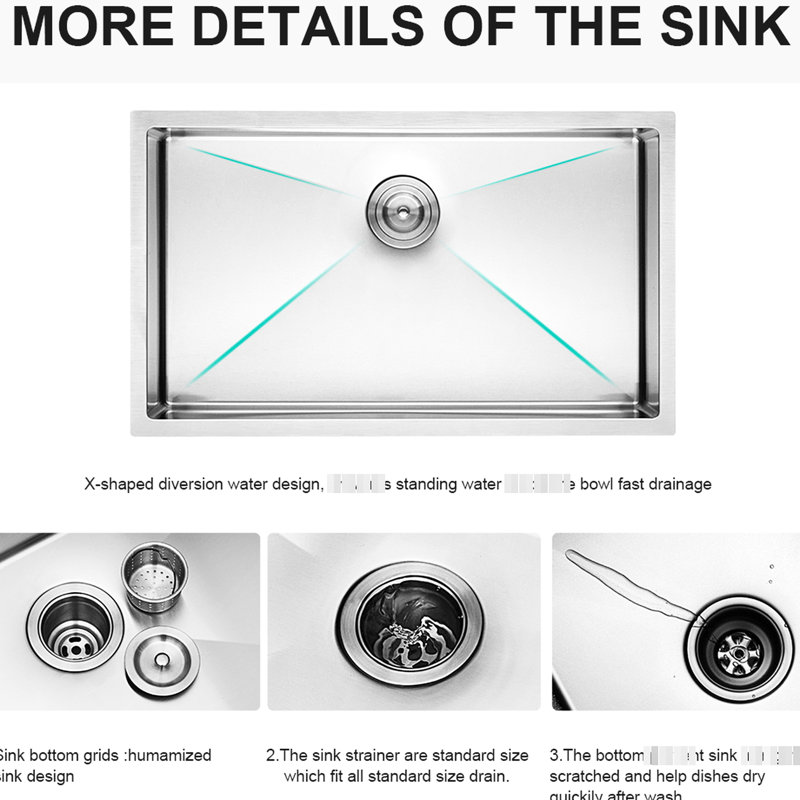 Évier encastrable 30 po - 18 po x 10 po, acier inoxydable de calibre 16, avec revêtement de condensation et ensemble de drain de grille de vaisselle inclus