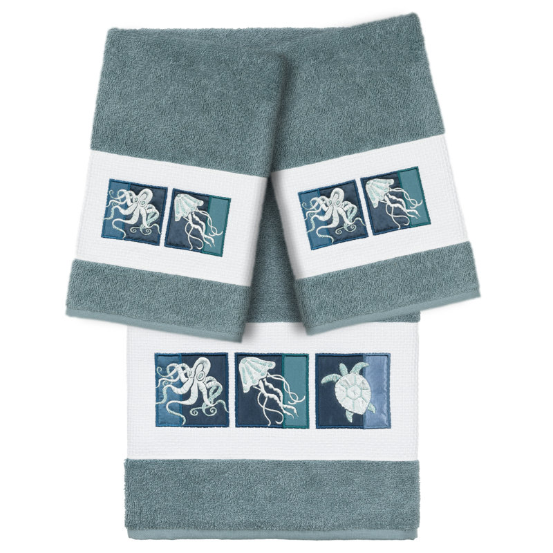 AVA 3 Piece Turkish Cotton Towel Set, Teal