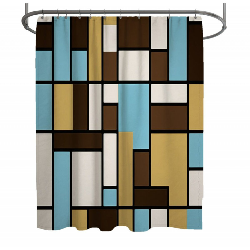 Rideau de douche Ramaz, H 73 po x l 70 po, Brun / bleu / blanc