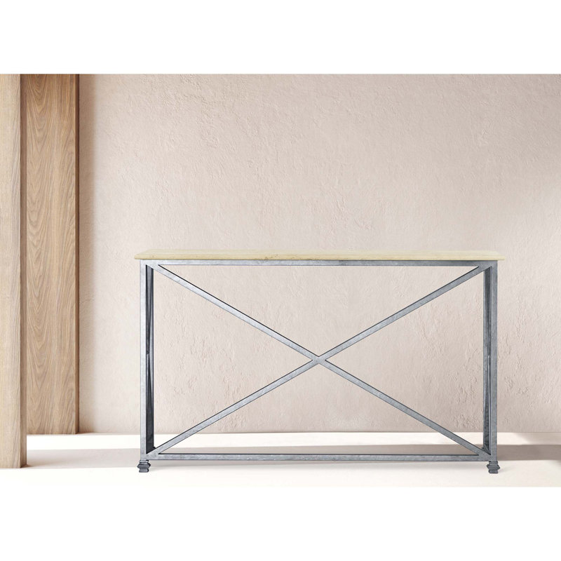 Medallion 60'' Console Table, Royal Silver, 34"H x 45"W x 15"D, Carrera Marble