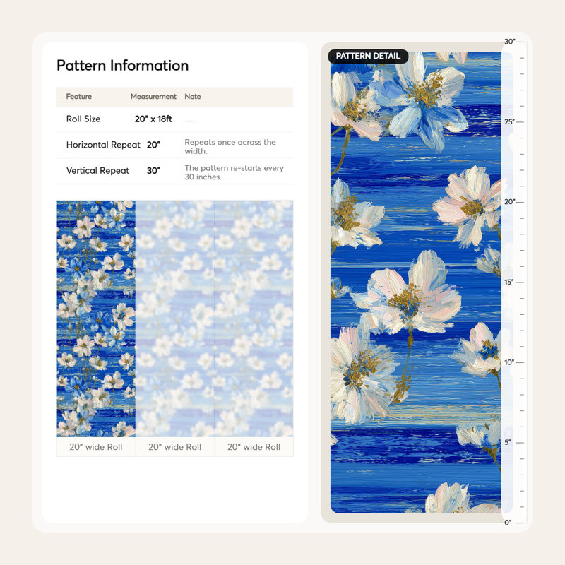 Papier peint floral bleu, décoration murale moderne amovible, Non tissé, non collé