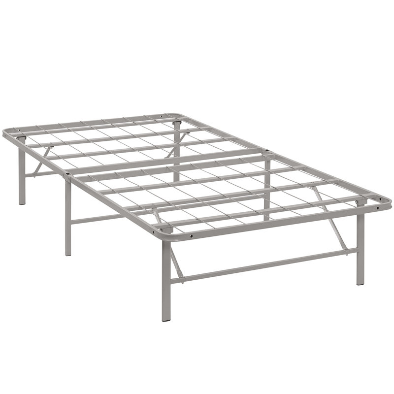 Horizon Twin Gray Stainless Steel Metal Bed Frame with Slats