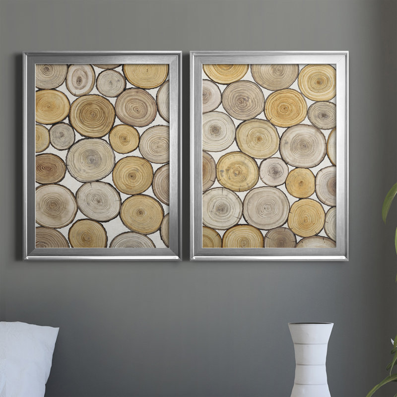 Tree Ring Study I - Ensemble de 2 impressions sur toile encadrées, Cadre argenté, H 42,5 po x l 30,5 po x P 1,25 po