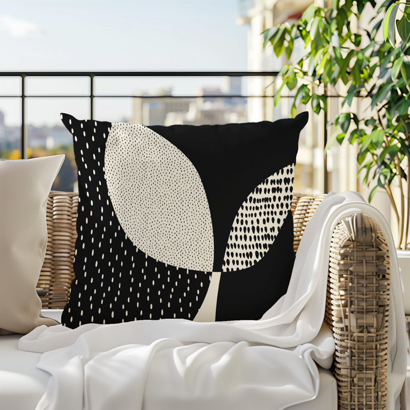 Coussin carré intérieur / extérieur pia, H 15 po x l 15 po, Noir/Blanc cassé