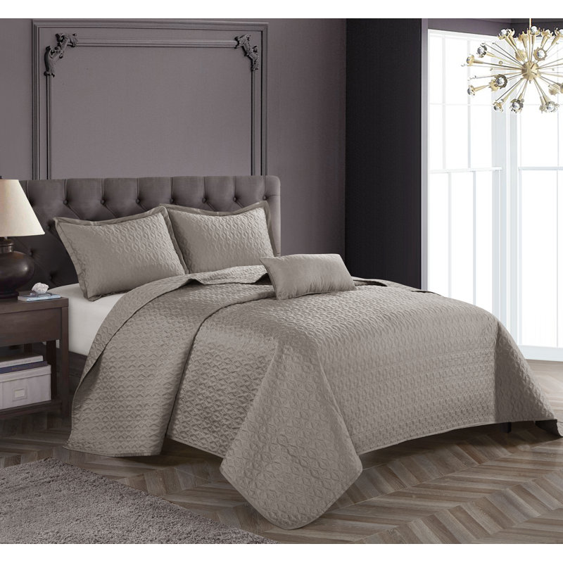 Wilshire 4-Piece Coverlet Set, Queen, Taupe
