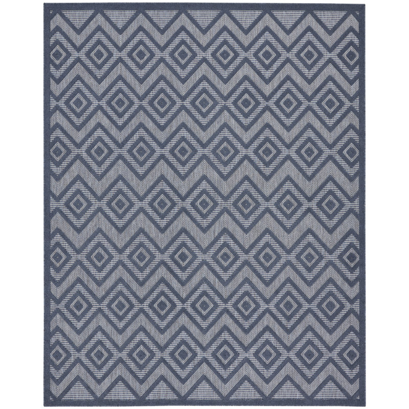 Foundry Select Versatile Diamond Navy Blue Indoor/Outdoor Area Rug, Rectangle 8' x 10'