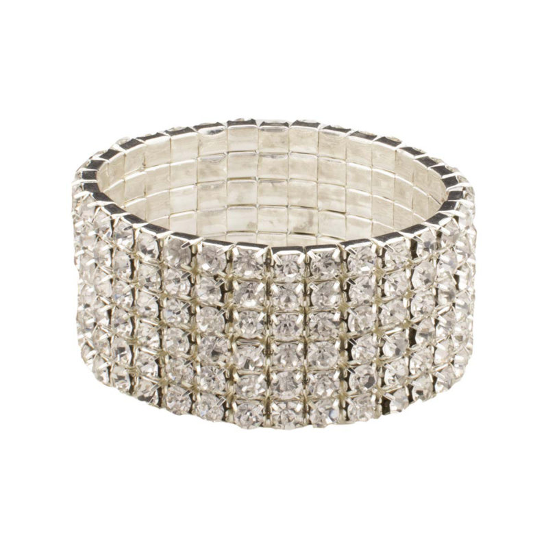 Silver Glass Rhinestone Elastic Napkin Ring Set of 4