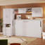  Lit escamotable simple avec tablettes de rangement, table intégrée et garde-robe, structure d'armoire pliable, blanc