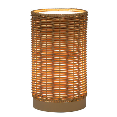 Lampe de table tambour intérieure / extérieure à DEL toutes saisons en osier, couleur naturelle