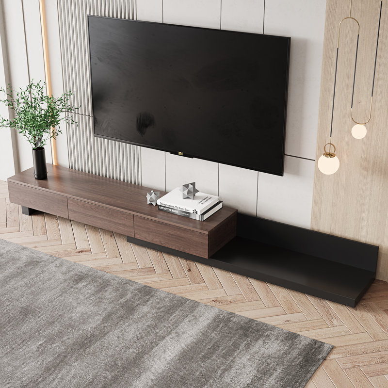 Kesort Extendable TV Stand for TVs up to 85'' with Storage Drawers, Walnut/Black