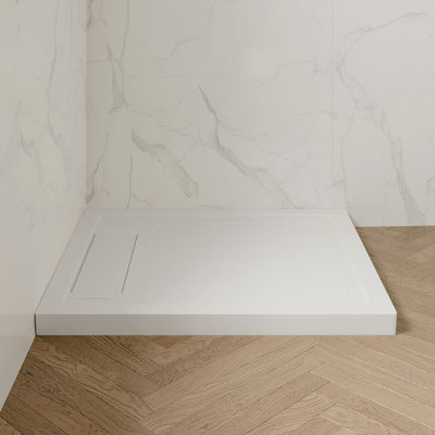 OVE Decors 40" x 36" Rectangle Shower Base Pan, White Acrylic, Hidden Side Drain, Reversible Design