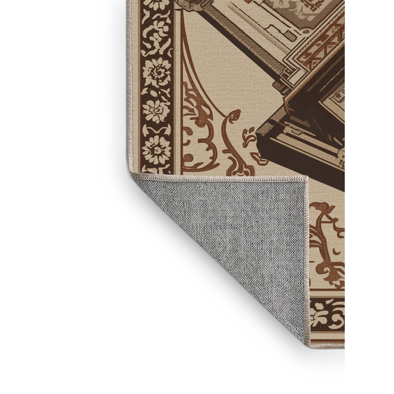 Machine Washable Paizley Printing Press Classic Oriental Rug in Brown – Beige Binding, 2x4