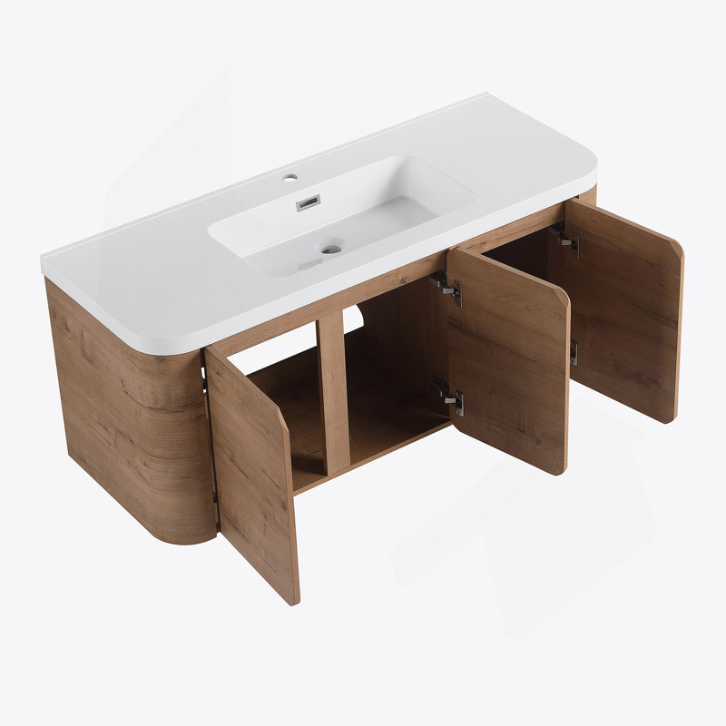 Meuble-lavabo mural avec lavabo en résine, porte à fermeture en douceur, 48"