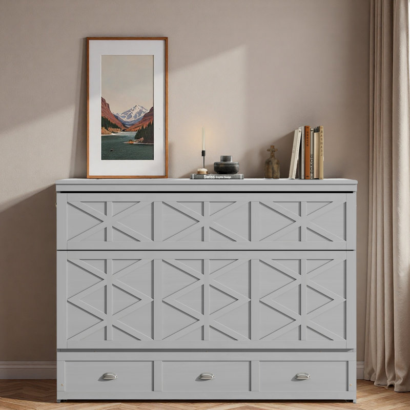 Lit escamotable avec grands tiroirs et USB, Gris