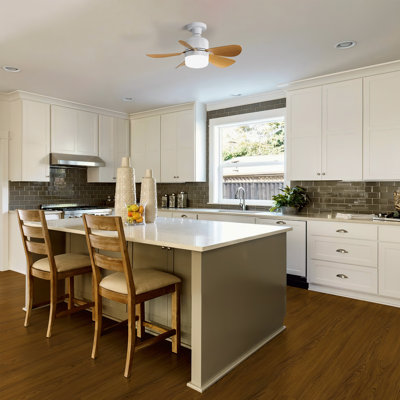 17" Socket Fan, Woodgrain Led Ceiling Fan With 1600 Lumens, And Remote Control