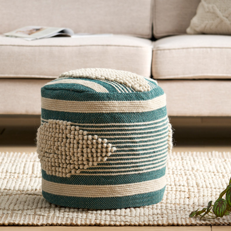 McGillen Upholstered Pouf, Green Wool