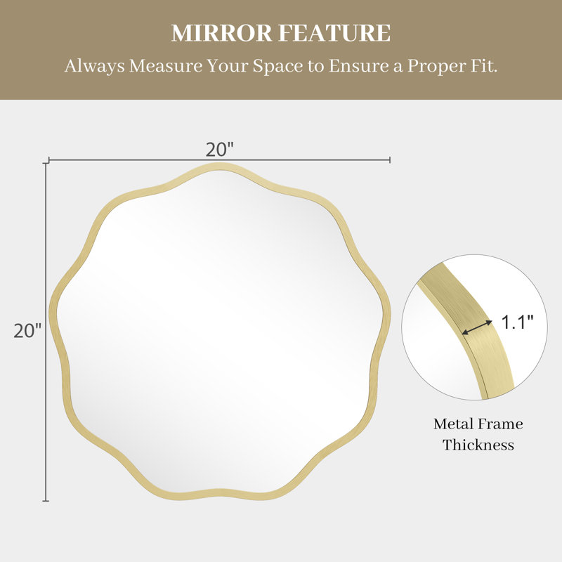 Miroir Elegant, 20 po x 20 po, Doré