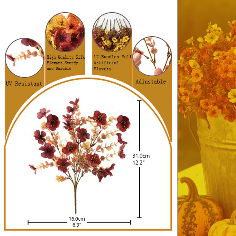 Fleurs en soie artificielle de marguerite d'automne - 12 faisceaux orange jaune résistant aux rayons UV