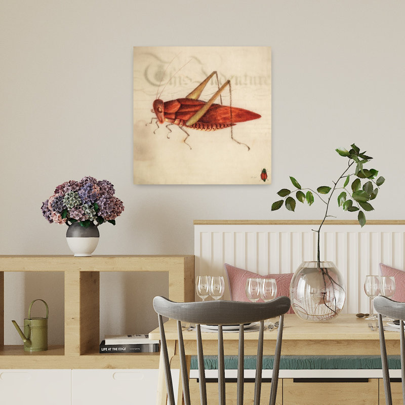 Art rétro de sauterelle rouge rétro, H 18 po x l 18 po