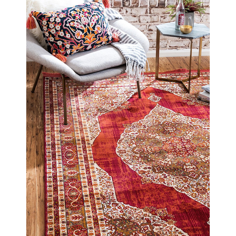 Folmar Oriental Area Rug, Rectangle 8' x 10', Red 