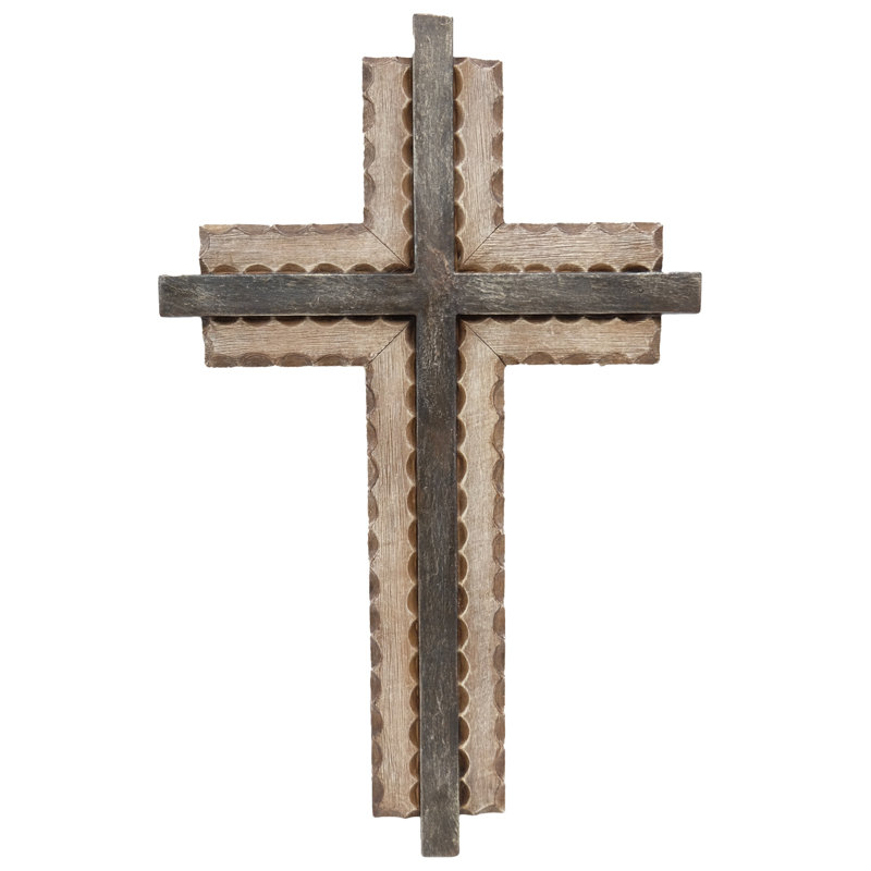 Polyresin Rust Colored Vintage Inlay Cross Religious Hanging Wall Cross Décor