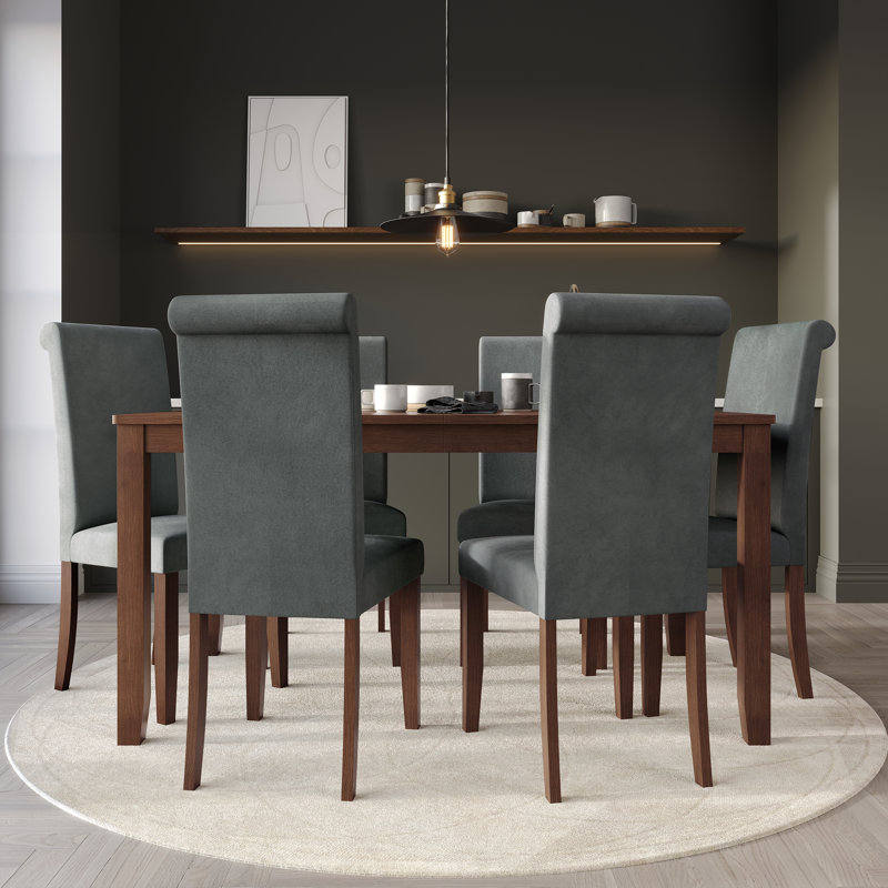 Chaise de salle à manger en bois avec table L 59 po Colwell, 7 pièces : table, 6 chaises, Gris clair