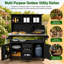 Banc de rempotage mobile en bois noir avec plateau en acier inoxydable pour le jardin-279301516