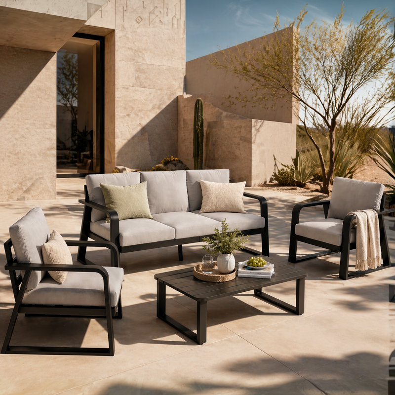 Ensemble de mobilier de patio contemporain en aluminium pour 5 personnes avec chaises et table basse