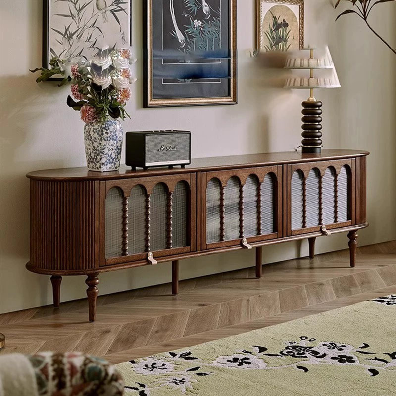Meuble télé en bois de noyer rétro, H 23,43 po x l 86,61 po x P 15,75 po